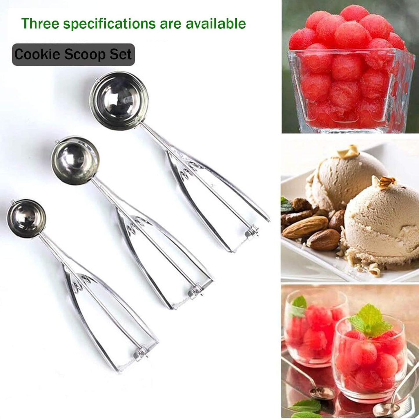 Cookie Scoop Set 3 PCS, with Trigger Large-Medium-Small Size for Kitchen Family Ice Cream Cookie Cupcake V1258-DP02-B-1931