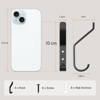 10-Pack Coat Hook for Hanging, 10KG (Max), Stainless Wall Hooks for Towel, Hat, Backpack, Key, Clothes, Wall V1258-DP02-B-1932