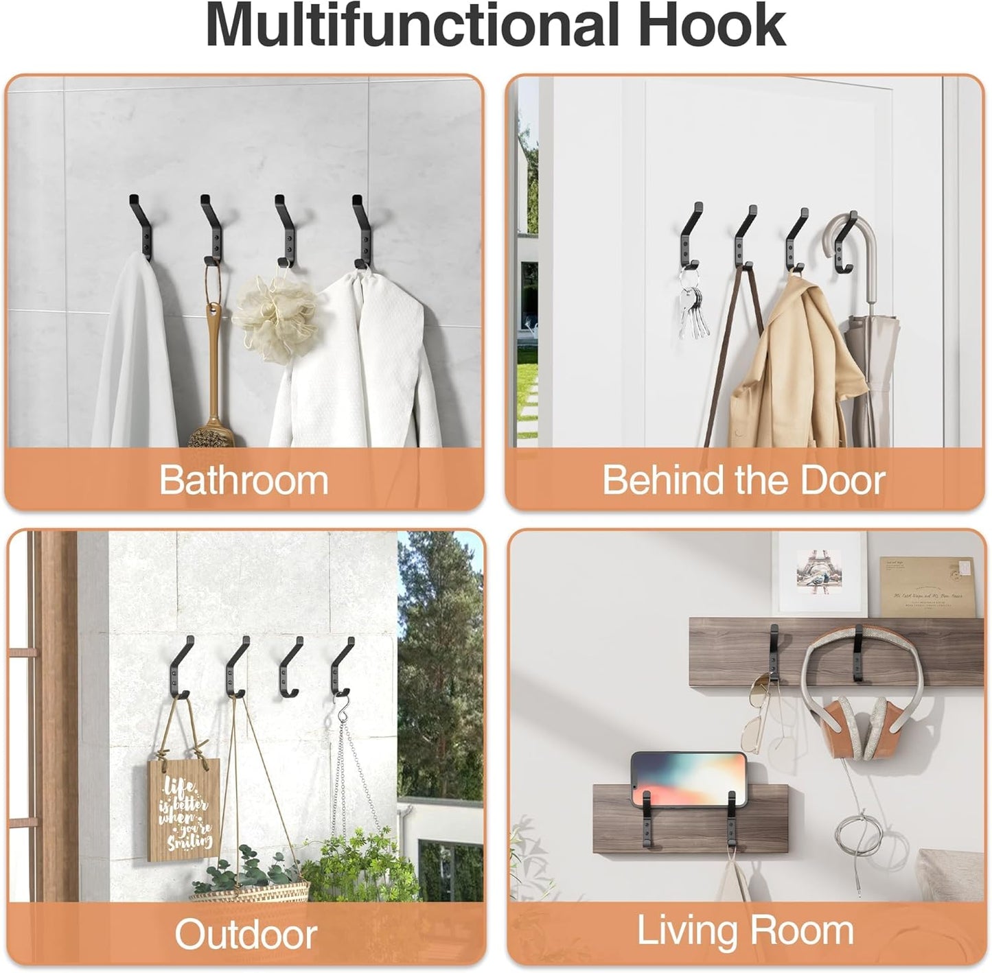 10-Pack Coat Hook for Hanging, 10KG (Max), Stainless Wall Hooks for Towel, Hat, Backpack, Key, Clothes, Wall V1258-DP02-B-1932