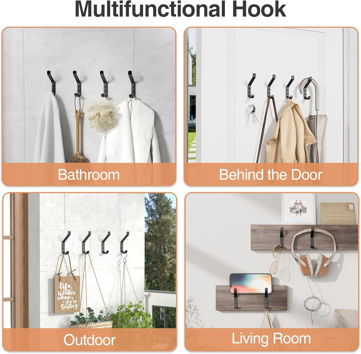 10-Pack Coat Hook for Hanging, 10KG (Max), Stainless Wall Hooks for Towel, Hat, Backpack, Key, Clothes, Wall V1258-DP02-B-1932
