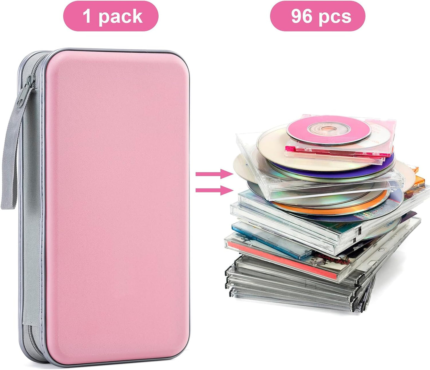 DVD Case, 96 Capacity CD Case Portable CD Holder Storage Hard Plastic DVD Wallet Holder Organizer for Car V1258-DP02-B-1937