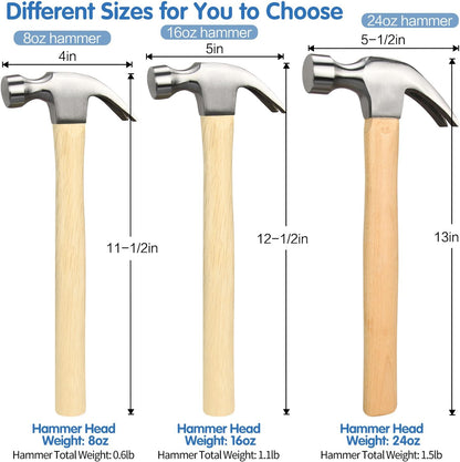 16oz Claw Hammer, General Purpose Claw Hammer with Wooden Handle & Forged Steel Head V1258-DP02-B-194