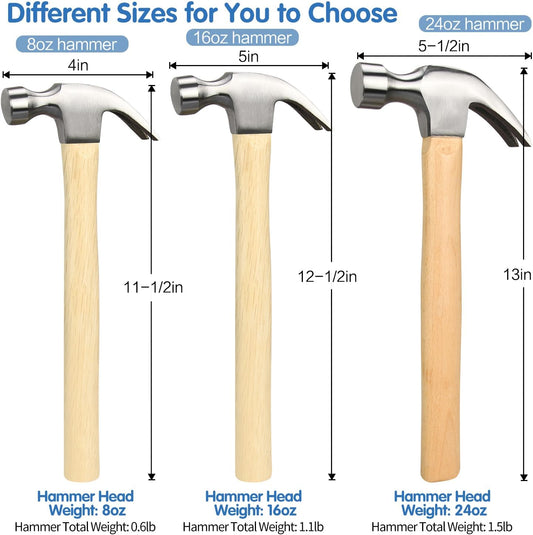 16oz Claw Hammer, General Purpose Claw Hammer with Wooden Handle & Forged Steel Head V1258-DP02-B-194