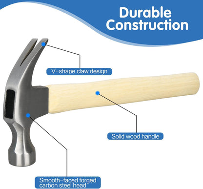 16oz Claw Hammer, General Purpose Claw Hammer with Wooden Handle & Forged Steel Head V1258-DP02-B-194