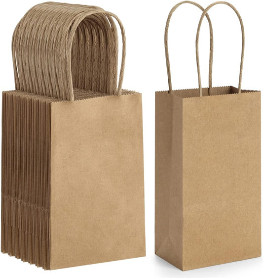 50 Pack 3.5x2.4x6.7 Inches Small Kraft Paper Gift Bags with Handles Bulk Mini Party Favor Bags Candy Bags V1258-DP02-B-1948