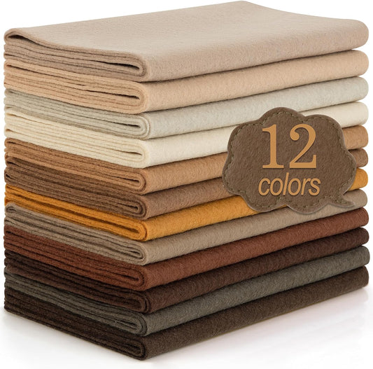 12 Rolls 8"x35"(20.5x90cm) 1.4mm Thick Soft Felt Fabric Sheet 12 Assorted Brown Tone Series Colors Felt Pack V1258-DP02-B-1949