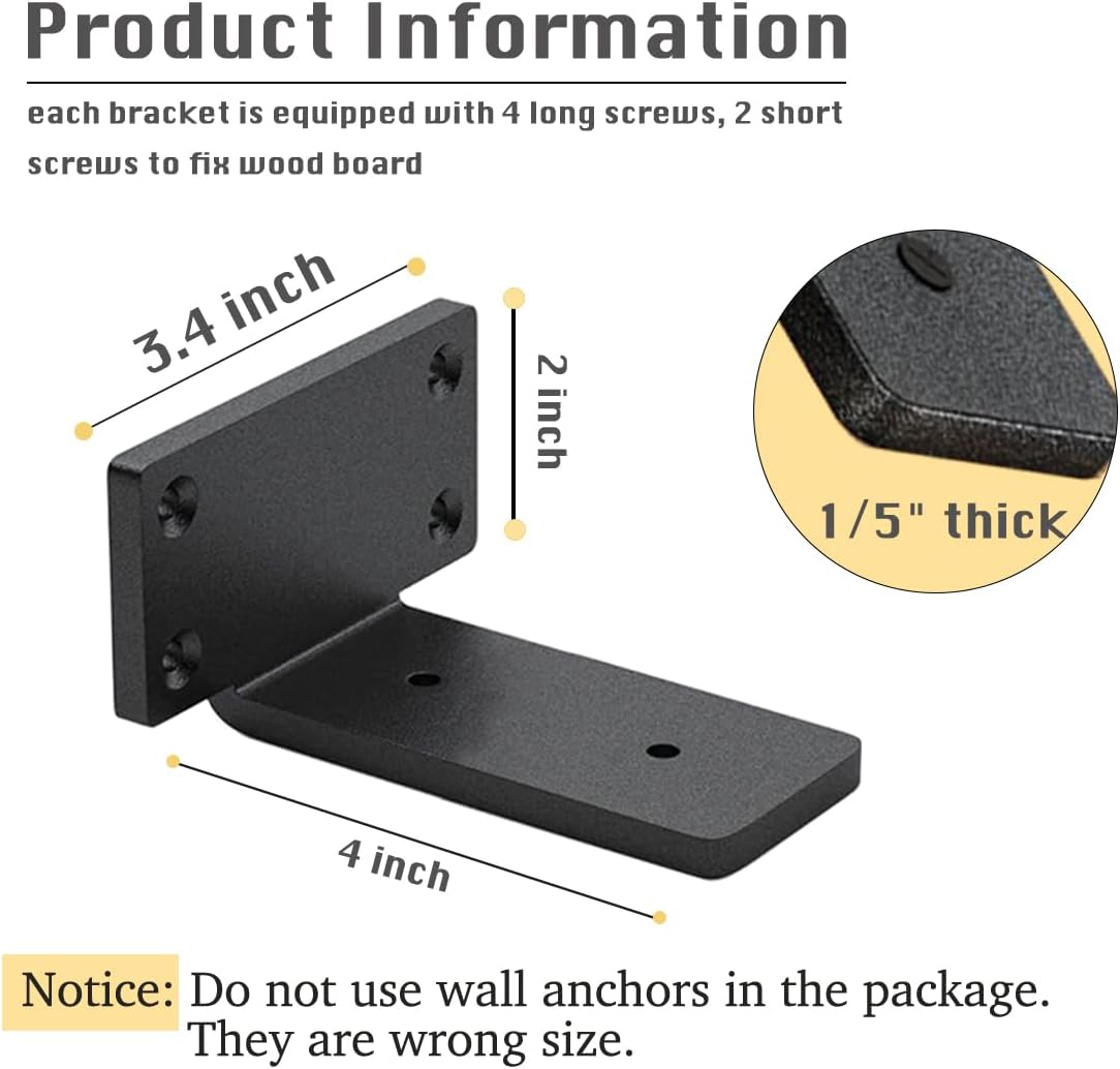4 Pack Shelf Brackets 4 Inch Floating Shelf Bracket 1/5 inch Thick Heavy Duty Hidden Shelf Brackets Iron V1258-DP02-B-1950