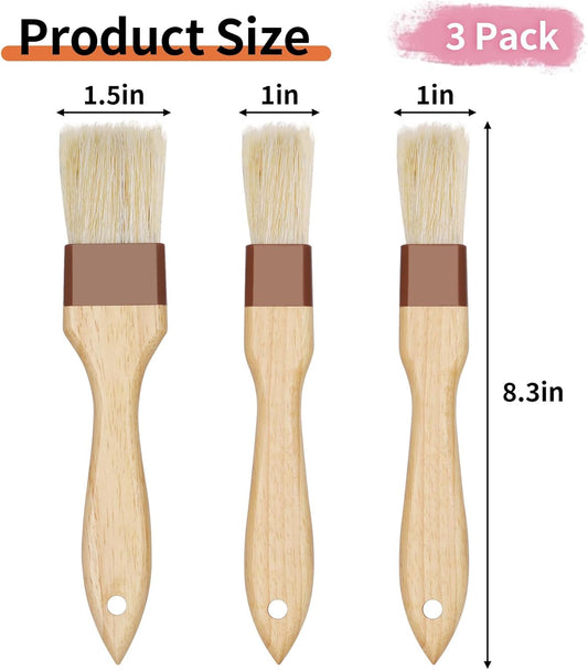 3 Pcs Pastry Brush, Natural Bristle Basting Brush, Cooking Brush, Food Brush, Butter Brush, Baster Brush, BBQ V1258-DP02-B-1959