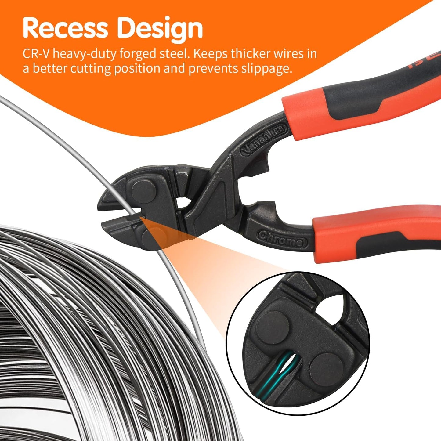 8-inch Mini Bolt Cutter, Heavy Duty Wire Cutters with Ergonomic Handle, High Hardness and High Leverage, CR-V V1258-DP02-B-196
