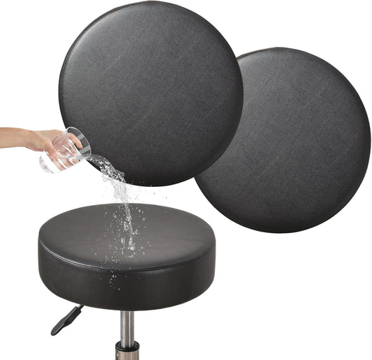 Bar Stool Covers Round Set of 2, Waterproof PU Seat Covers With Elastic Bands, Chair Covers Washable Cushion V1258-DP02-B-1961