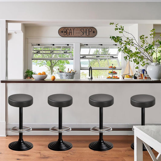 Bar Stool Covers Round Set of 2, Waterproof PU Seat Covers With Elastic Bands, Chair Covers Washable Cushion V1258-DP02-B-1961