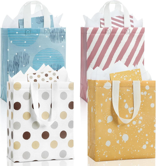 10" Gift Bags Medium Size (4 Pack) - Includes Tissue Paper & Cards, Reusable Non-Woven Gift Bags with V1258-DP02-B-1963