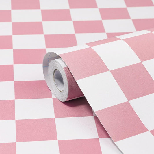 Checkered Wallpaper Peel and Stick Pink Mosaic Checkerboard Contact Paper 17.3"X120"Modern Self Adhesive V1258-DP02-B-1965