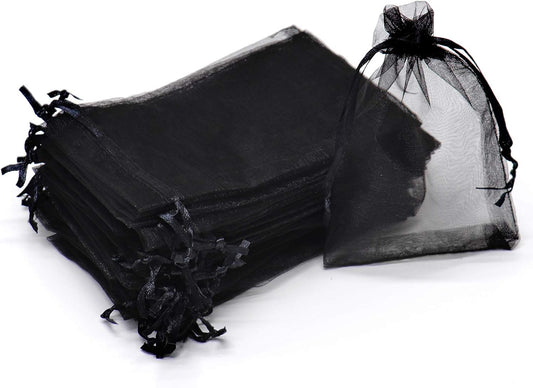 100Pcs Black Organza Bags 3x4 Inch, Small Mesh Jewelry Bags Drawstring Gift Bag Wedding Party Favor Halloween V1258-DP02-B-1969