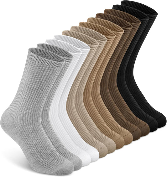 Women's Cotton Crew Socks 6 Pairs, Long Cute Aesthetic Neutral Athletic Boot Socks for Women Stocking V1258-DP02-B-1973