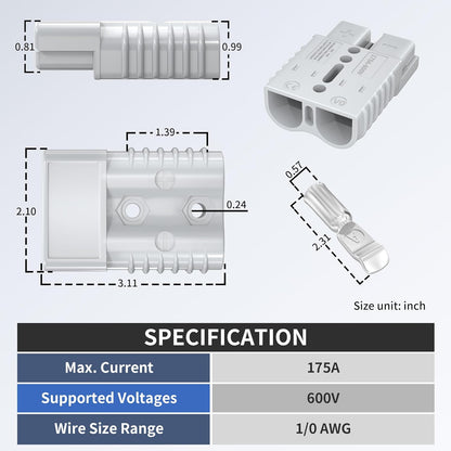 175Amp Battery Quick Connect/Disconnect Connector, 600V 1/0AWG Battery Cable Connector Wire Harness Plug V1258-DP02-B-1981