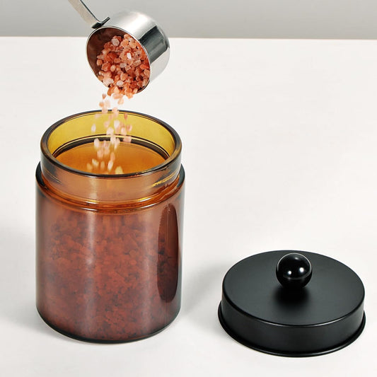 Amber Glass Qtip Holder, Apothecary Jar,Qtip Dispenser with Metal Lid & Stickers- 3Pack Containers,Vanity V1258-DP02-B-1983
