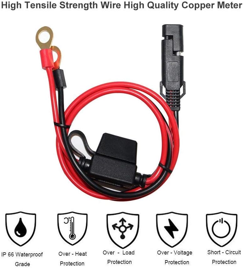 [2 PACK] 2FT Motorcycle Battery Charger Cord, Sae to O Ring Terminal Quick Disconnect Assembly Extension V1258-DP02-B-1985