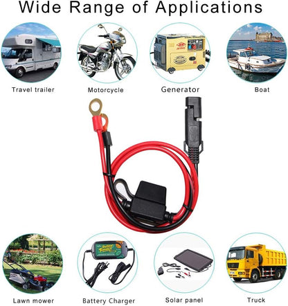 [2 PACK] 2FT Motorcycle Battery Charger Cord, Sae to O Ring Terminal Quick Disconnect Assembly Extension V1258-DP02-B-1985