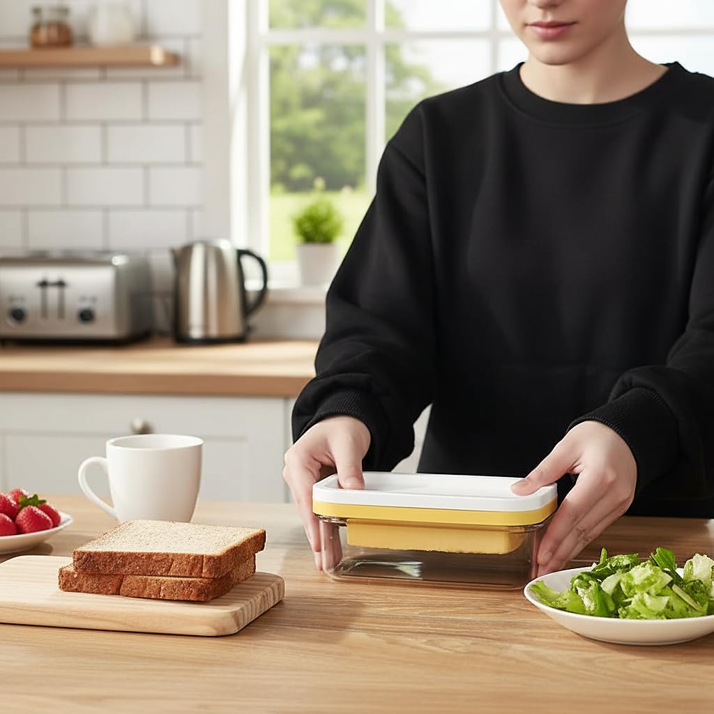 Butter Slicer Cutter with Storage Container, Stick Butter Dish with Lid for Fridge, Easy Cutting Two 4oz V1258-DP02-B-1987