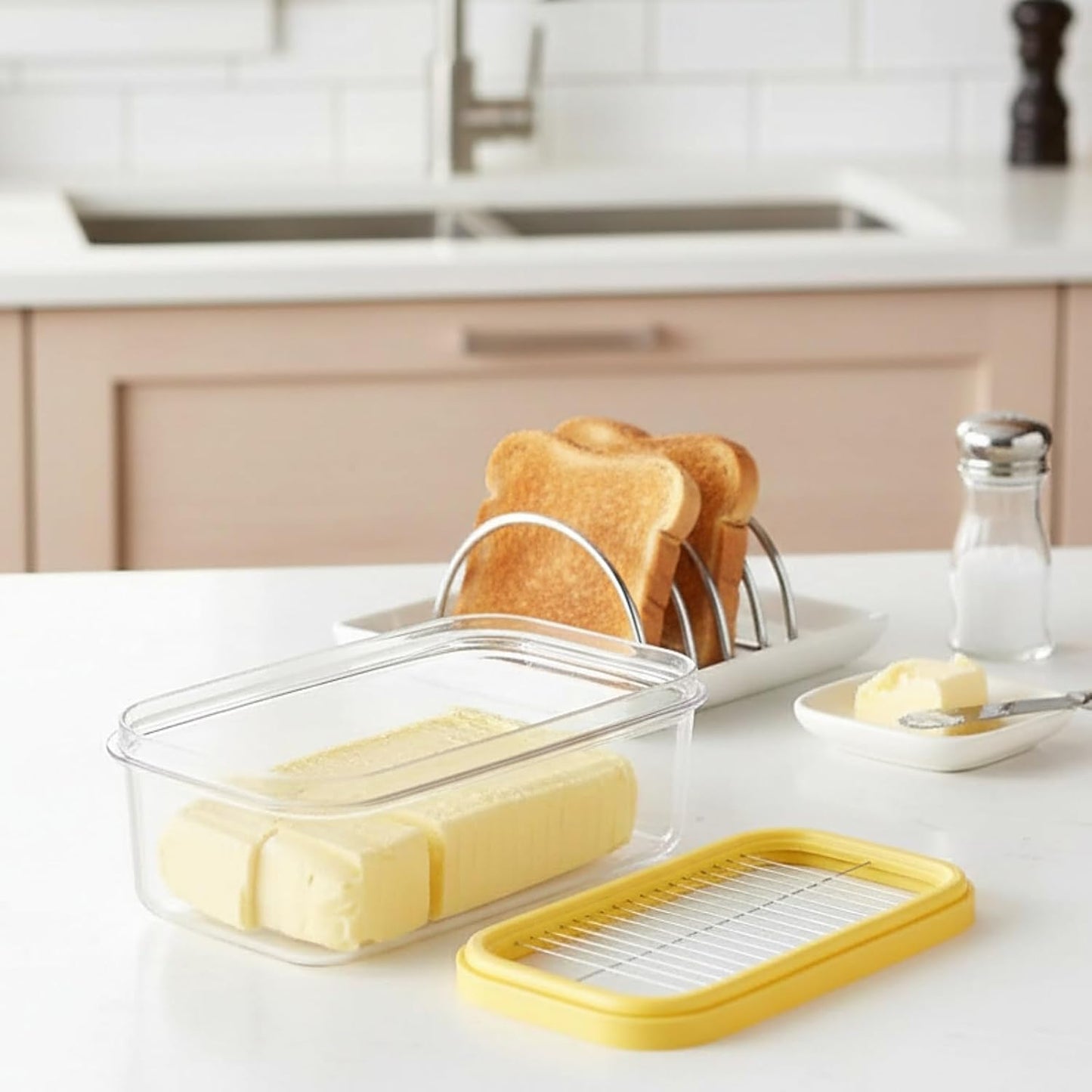 Butter Slicer Cutter with Storage Container, Stick Butter Dish with Lid for Fridge, Easy Cutting Two 4oz V1258-DP02-B-1987