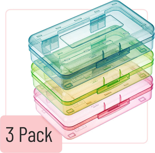 - Clear Pencil Boxes, 3 Pack, Assorted Colors, Snap-Tight Lid, Plastic Pencil Box Organizer V1258-DP02-B-1988