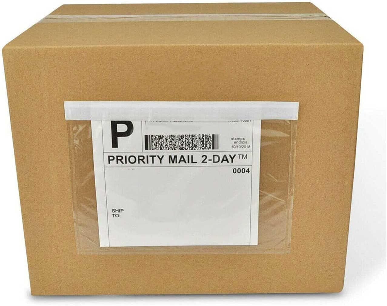7.5" x 5.5" Packing List Pouches, 100 Pack Shipping Label Envelopes Clear Adhesive Top Loading Packing List V1258-DP02-B-1991