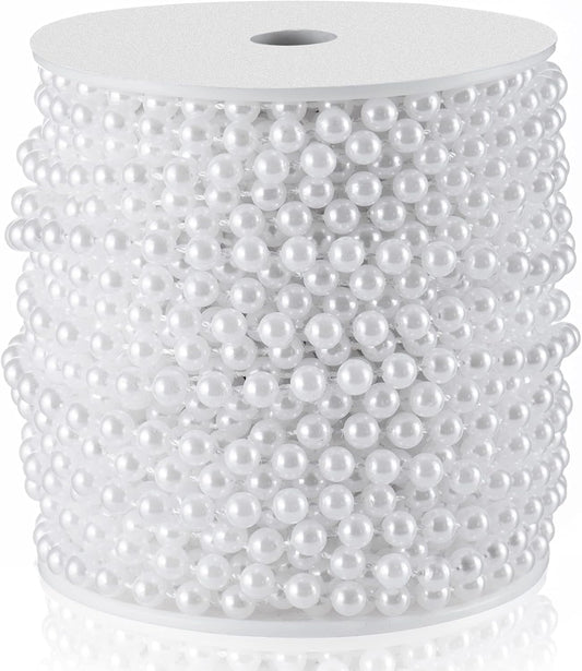 Craft String Pearls 6MM Pearl Bead, 66 Feet White Faux Pearl Garland Spool Roll Strand Wedding Party V1258-DP02-B-1993