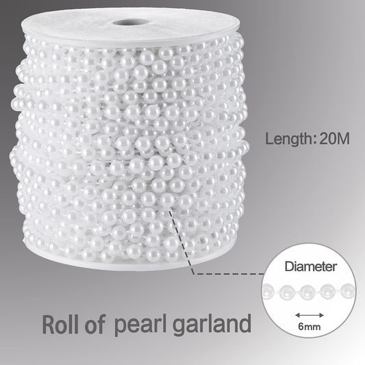 Craft String Pearls 6MM Pearl Bead, 66 Feet White Faux Pearl Garland Spool Roll Strand Wedding Party V1258-DP02-B-1993