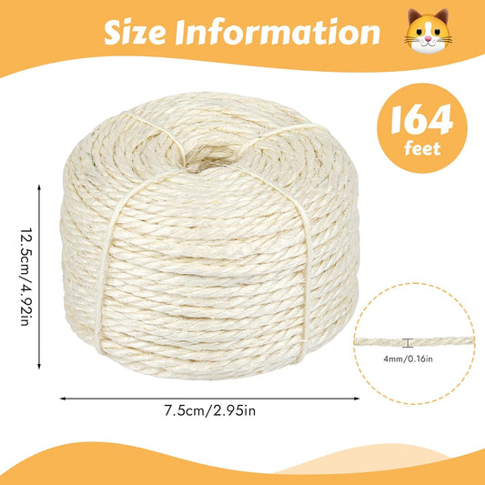 164 Feet Sisal Rope for Cat Scratching Post, 1/6 Inch Natural Cat Tree Rope, DIY Hemp Twine Rope for V1258-DP02-B-1994