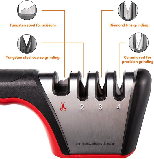 4-in-1 Knife Sharpener, Kitchen Knife Accessories for Ceramic Knives, Steel Knives and Scissors, Aiding in V1258-DP02-B-2