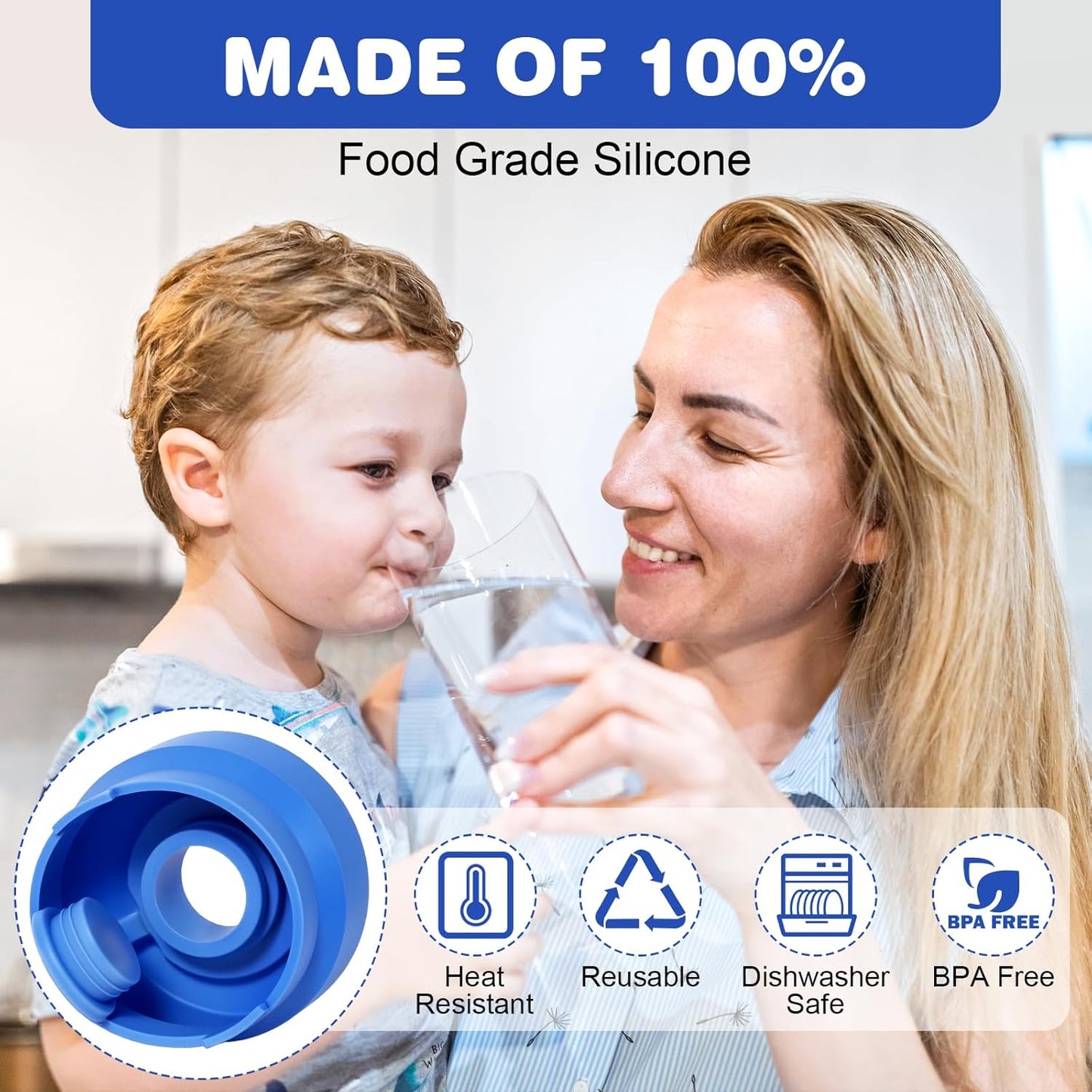 (5 Pack) 5 Gallon Water Jug Cap,Silicone Reusable Replacement Cap, Non Spill Bottle Caps for 55mm Bottle V1258-DP02-B-2004