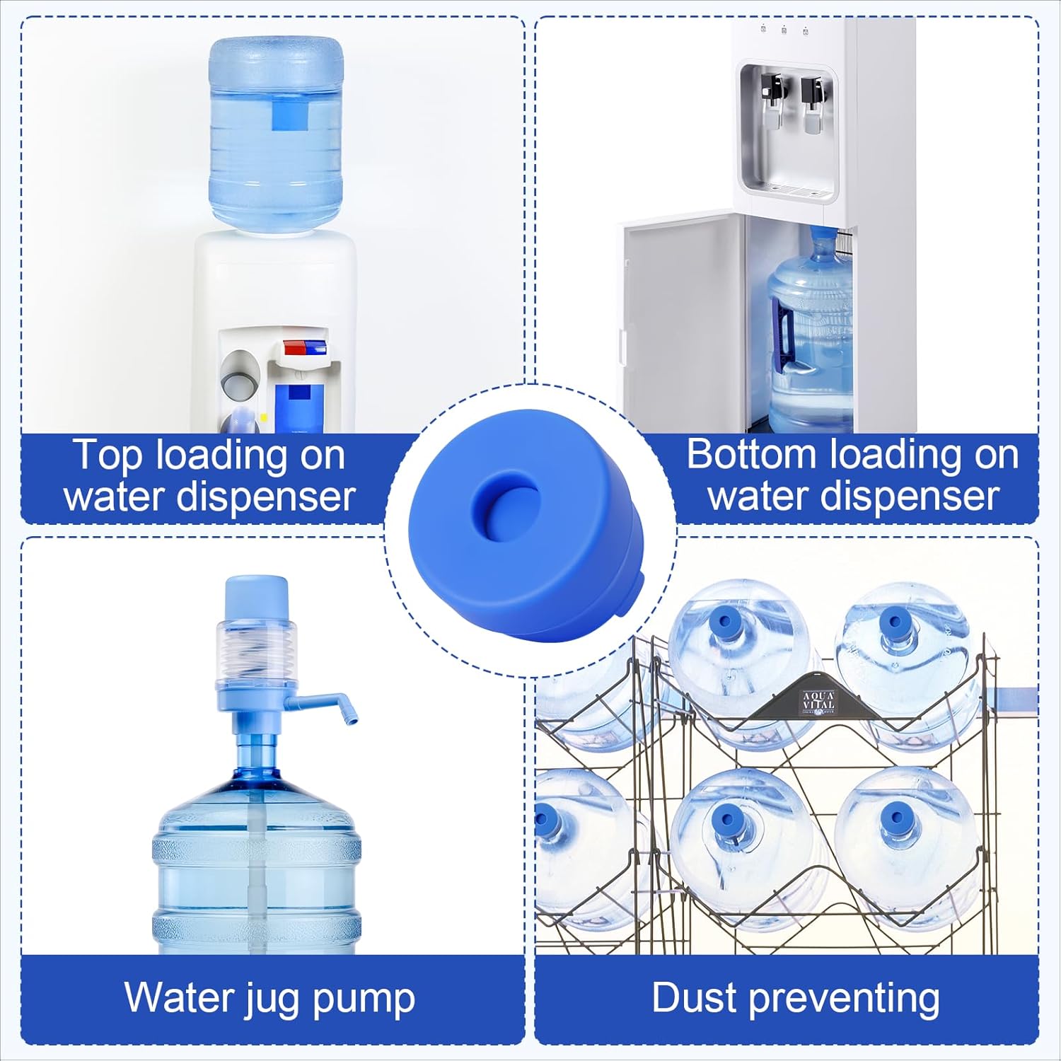 (5 Pack) 5 Gallon Water Jug Cap,Silicone Reusable Replacement Cap, Non Spill Bottle Caps for 55mm Bottle V1258-DP02-B-2004