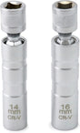 14mm&16mm Magnetic Swivel Spark Plug Socket, Thin Wall Magnetic Rotating 3/8" Drive 12 Point Standard Spark V1258-DP02-B-2013