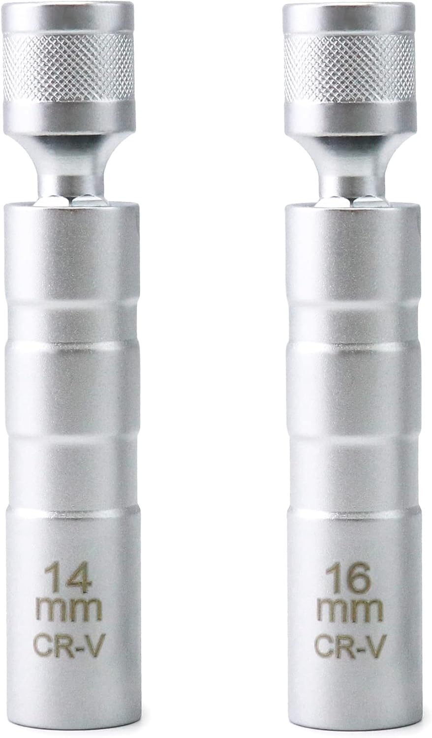 14mm&16mm Magnetic Swivel Spark Plug Socket, Thin Wall Magnetic Rotating 3/8" Drive 12 Point Standard Spark V1258-DP02-B-2013