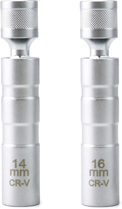 14mm&16mm Magnetic Swivel Spark Plug Socket, Thin Wall Magnetic Rotating 3/8" Drive 12 Point Standard Spark V1258-DP02-B-2013
