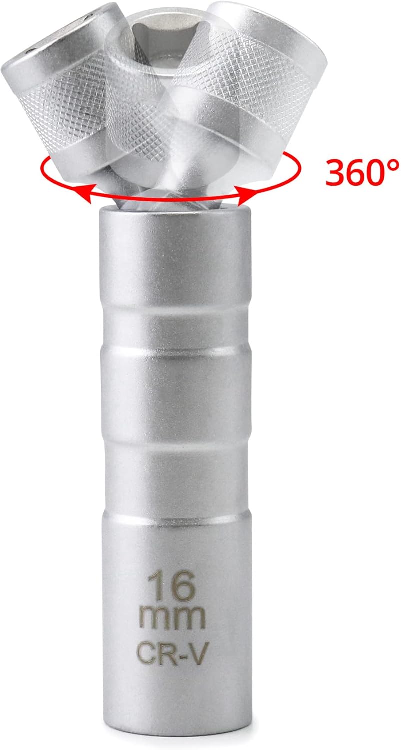 14mm&16mm Magnetic Swivel Spark Plug Socket, Thin Wall Magnetic Rotating 3/8" Drive 12 Point Standard Spark V1258-DP02-B-2013