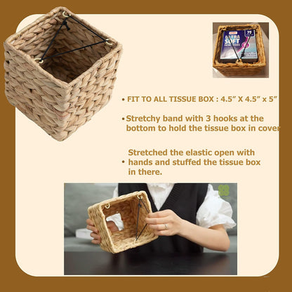 Tissue Box Holder - Square- Rattan Wicker Tissues Cube Box Cover -Boho Decorative Woven Facial Tissue Holder V1258-DP02-B-2017