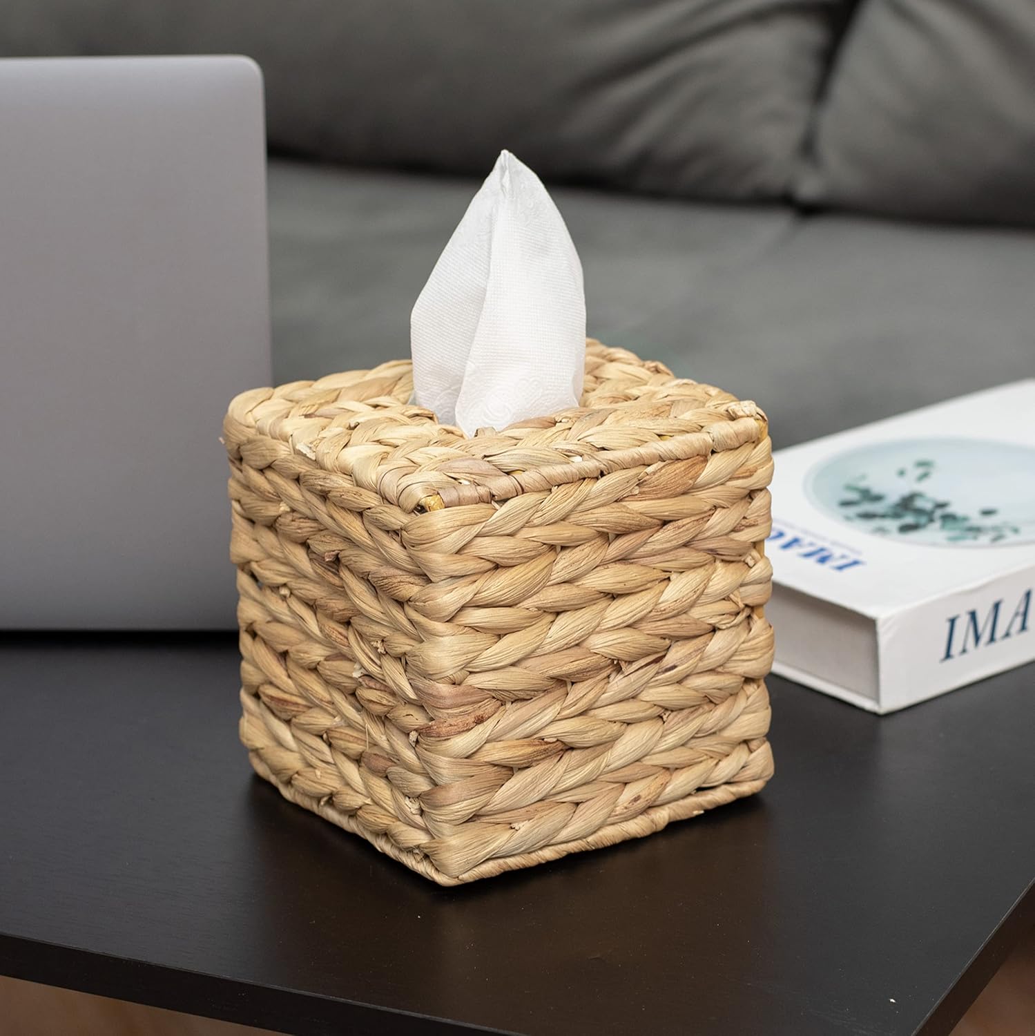 Tissue Box Holder - Square- Rattan Wicker Tissues Cube Box Cover -Boho Decorative Woven Facial Tissue Holder V1258-DP02-B-2017