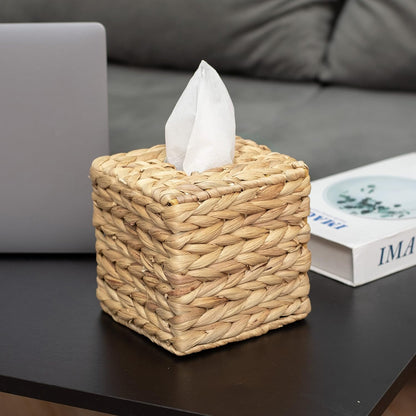 Tissue Box Holder - Square- Rattan Wicker Tissues Cube Box Cover -Boho Decorative Woven Facial Tissue Holder V1258-DP02-B-2017