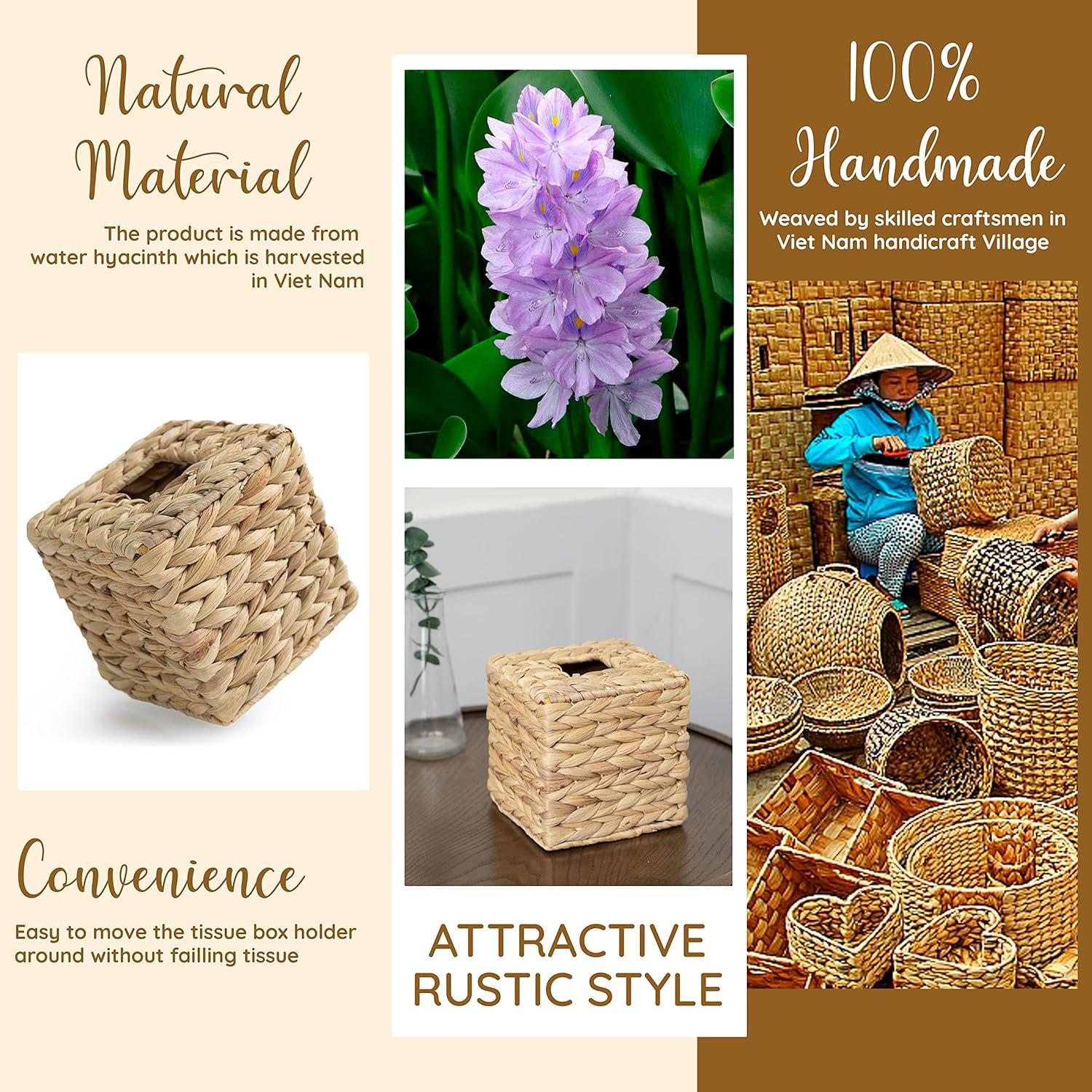 Tissue Box Holder - Square- Rattan Wicker Tissues Cube Box Cover -Boho Decorative Woven Facial Tissue Holder V1258-DP02-B-2017