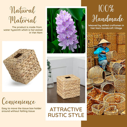Tissue Box Holder - Square- Rattan Wicker Tissues Cube Box Cover -Boho Decorative Woven Facial Tissue Holder V1258-DP02-B-2017