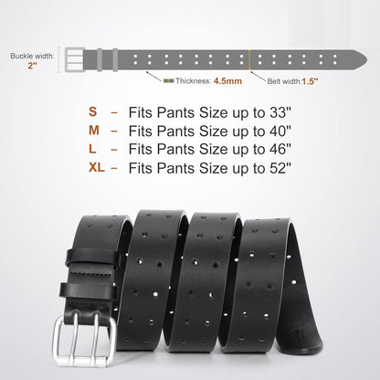 Men Double Prong PU Leather Belt Casual Work Heavy Duty Belt Double Grommet Holes Belt for Jeans V1258-DP02-B-2019