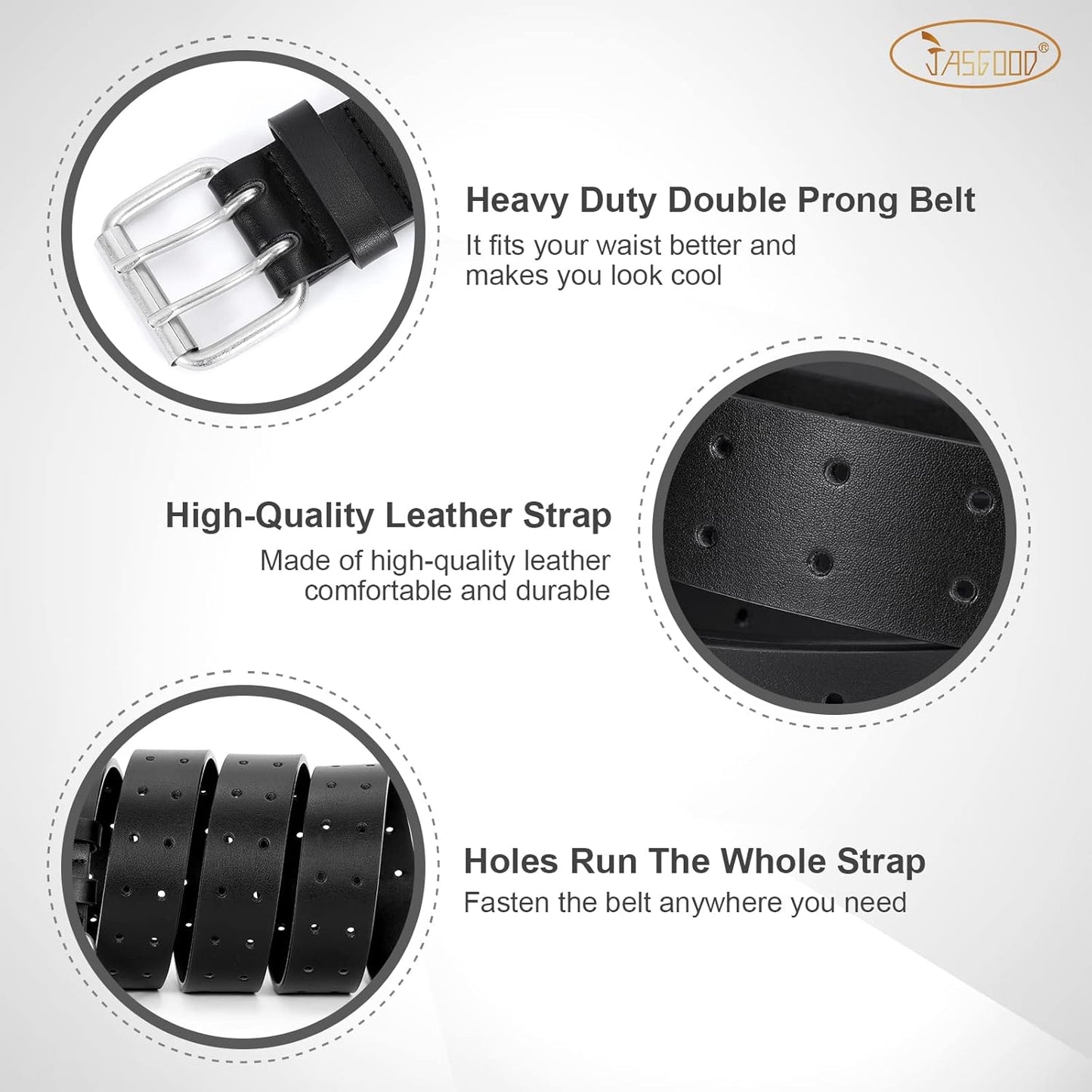 Men Double Prong PU Leather Belt Casual Work Heavy Duty Belt Double Grommet Holes Belt for Jeans V1258-DP02-B-2019