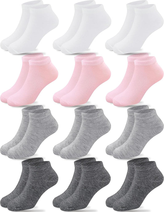 12 Pairs Girls Socks Low Cut Athletic Half Cushion Ankle Socks for Girls 4-15 Years Old V1258-DP02-B-2021