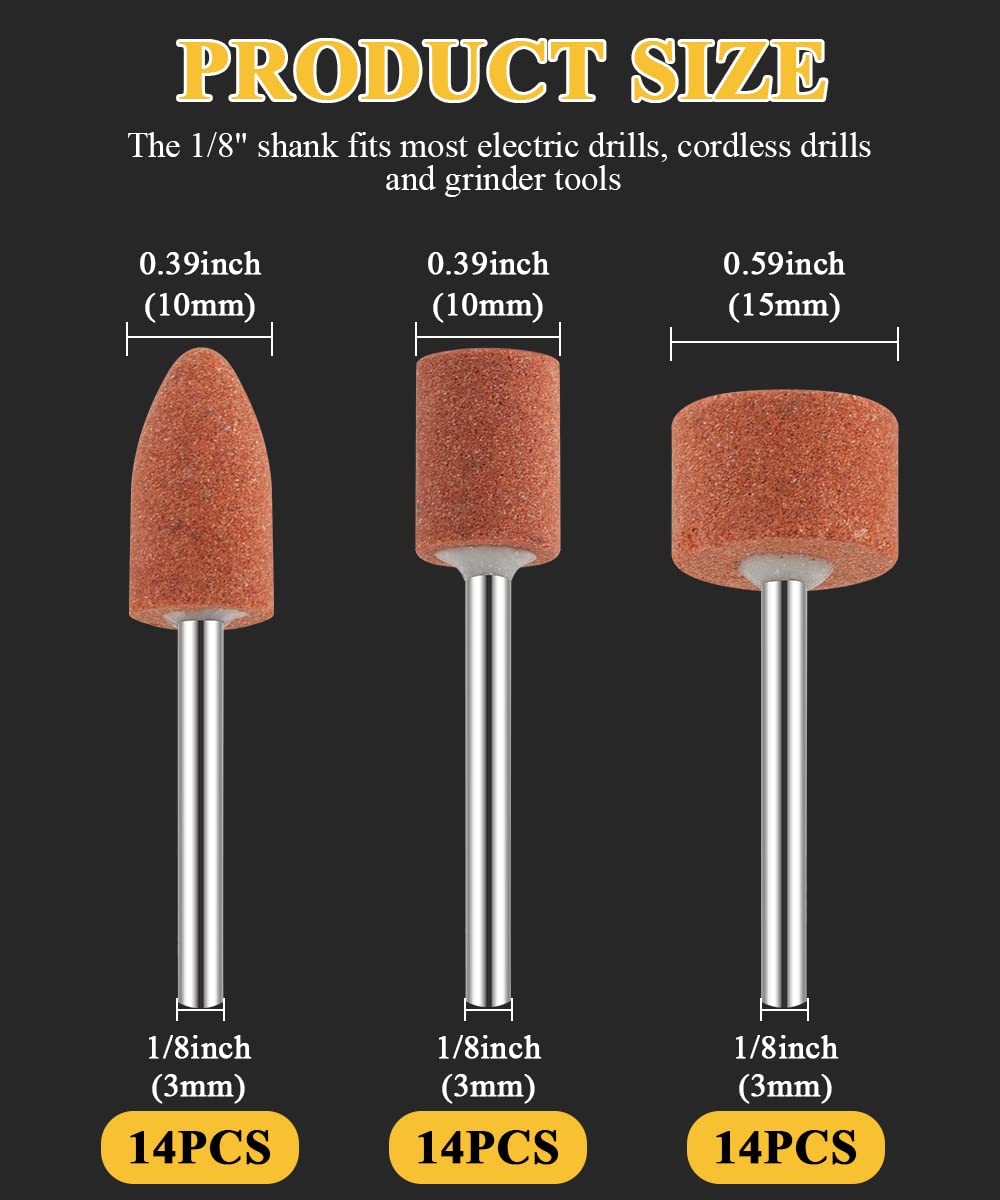 Sanding Bits for Dremel Rotary Tool, Grinding Stone Sanding Drill Bits with 1/8" Shank, Aluminium Oxide Tough V1258-DP02-B-2027