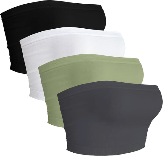 4 Pieces Tube Top Strapless Tops for Women Summer Bandeau Basic Crop Tops Sleeveless Shirt V1258-DP02-B-2028