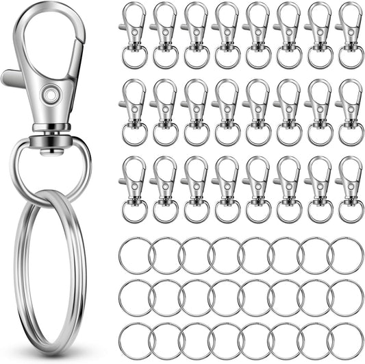 50 PCS in 25 Sets, Metal Swivel Lobster Claw Clasps, Keychain Clip with Large Key Ring, Premium Keychains V1258-DP02-B-2030