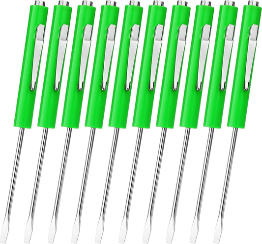 10 Pieces Pocket Screwdriver Mini Tops and Pocket Clips Magnetic Slotted Small Screw Driver with a Single V1258-DP02-B-2031