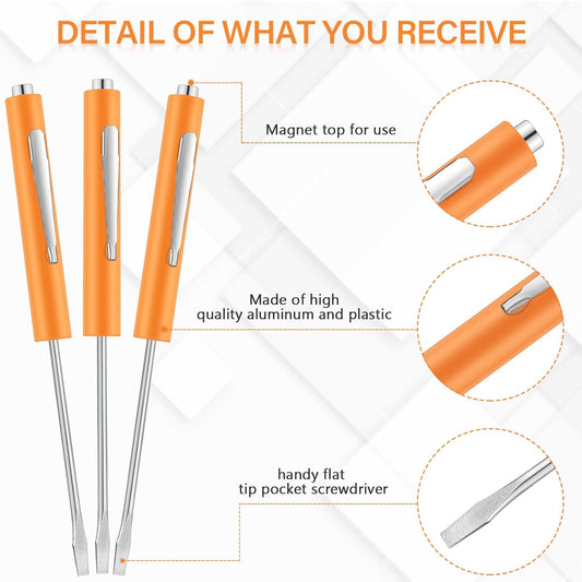 10 Pieces Pocket Screwdriver Mini Tops and Pocket Clips Magnetic Slotted Small Screw Driver with a Single V1258-DP02-B-2032